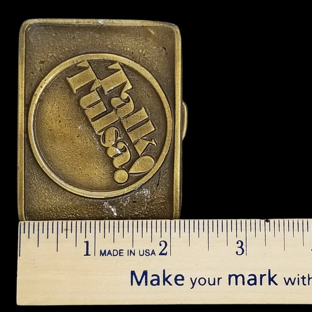 B & F Buckles Belt Buckle Talk Tulsa‎ Vintage Brass Plated Rectangular Western